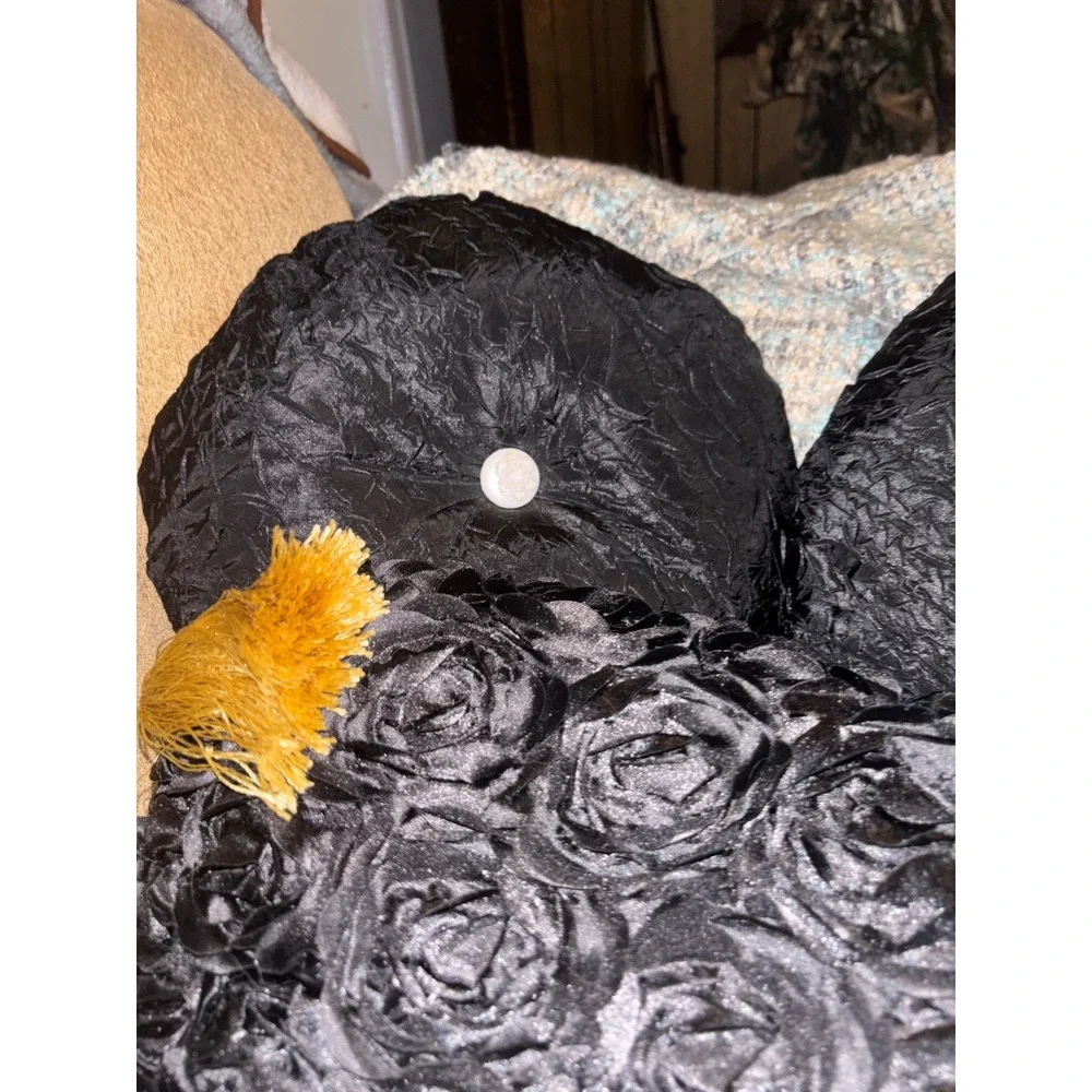 Black 3D Rosette Bolster and Crinkle Round Decorative Throw Pillow Set 3pc